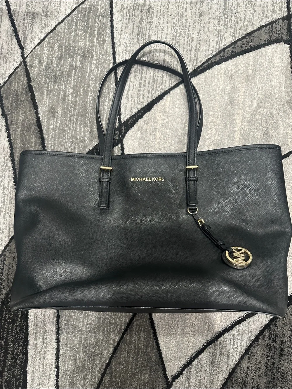 Michael Kors Black Saffiano Leather Tote with Gold Accent